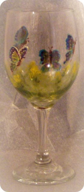 Butterfly Kisses Fantasy- Blue- Wine Glass